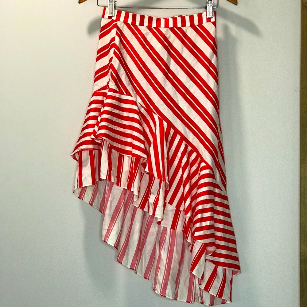 Red and white striped asymmetrical “Zara” skirt